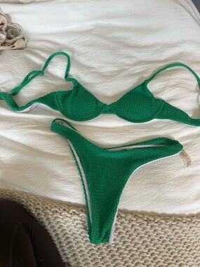 Amazon Green Textured Bikini Two-Piece Swim Set